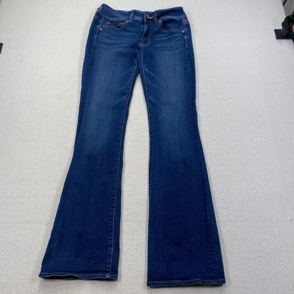 American Eagle Kick Boot Jeans Womens 6 Long Blue Dark Wash Super Stretch Flare